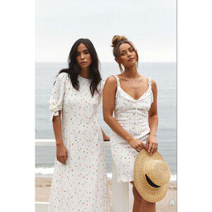 Charlie Holiday Jaime Golden State Midi Dress In Spring Flowers Size 8 $170
